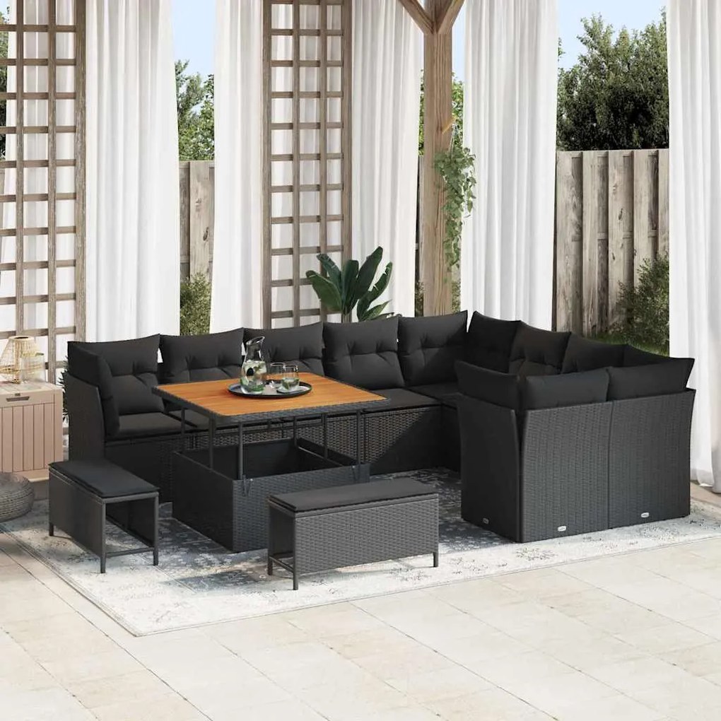 vidaXL Σετ Καναπέ Κήπου 12 pcs Μαύρο συνθετικό ρατάν
