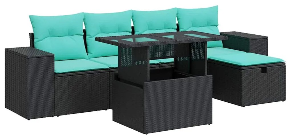 vidaXL Σαλόνι Κήπου 6 Τεμαχίων Γκρι Συνθετικό Ρατάν Μαξιλάρια Ακακία