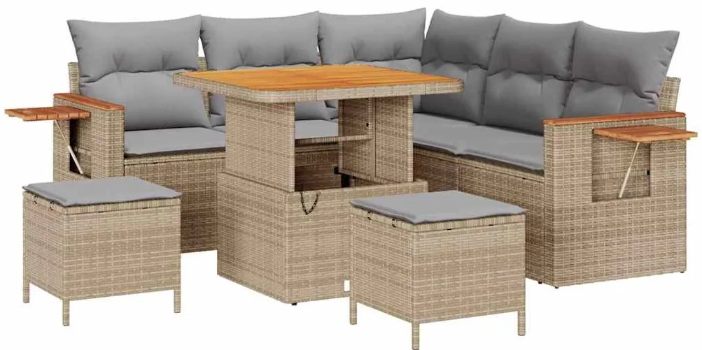 vidaXL Σετ Καναπέ Κήπου με μαξιλάρι 8 pcs μπεζ και ανοιχτό γκρι