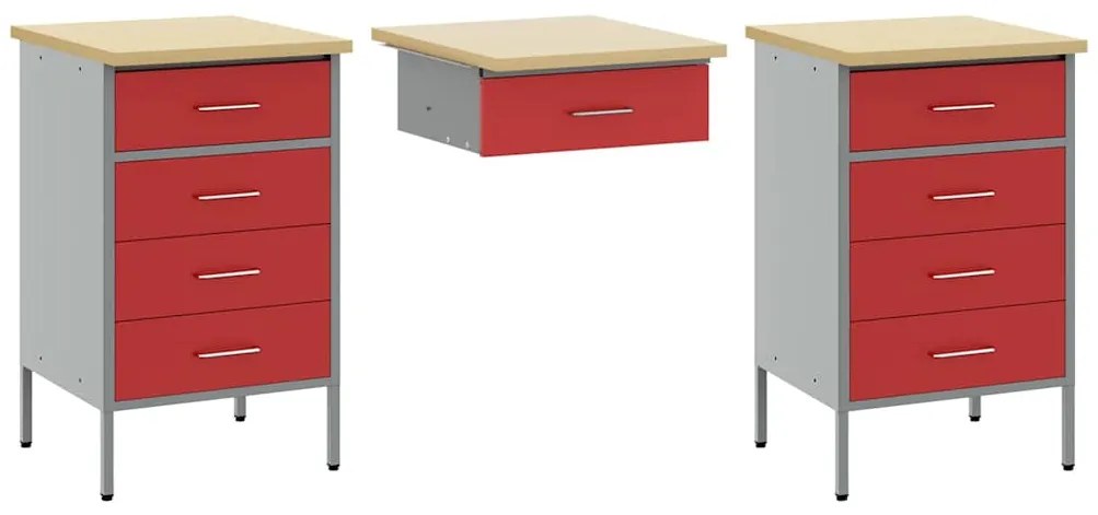 vidaXL Ντουλάπα Εργασίας με συρτάρι 3 pcs Κόκκινο 150 x 55 x 85 εκ
