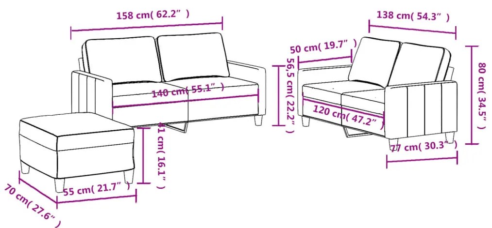 vidaXL Πολυθρόνες Σετ 3 Τεμαχίων Καφέ από Ύφασμα με Μαξιλάρια
