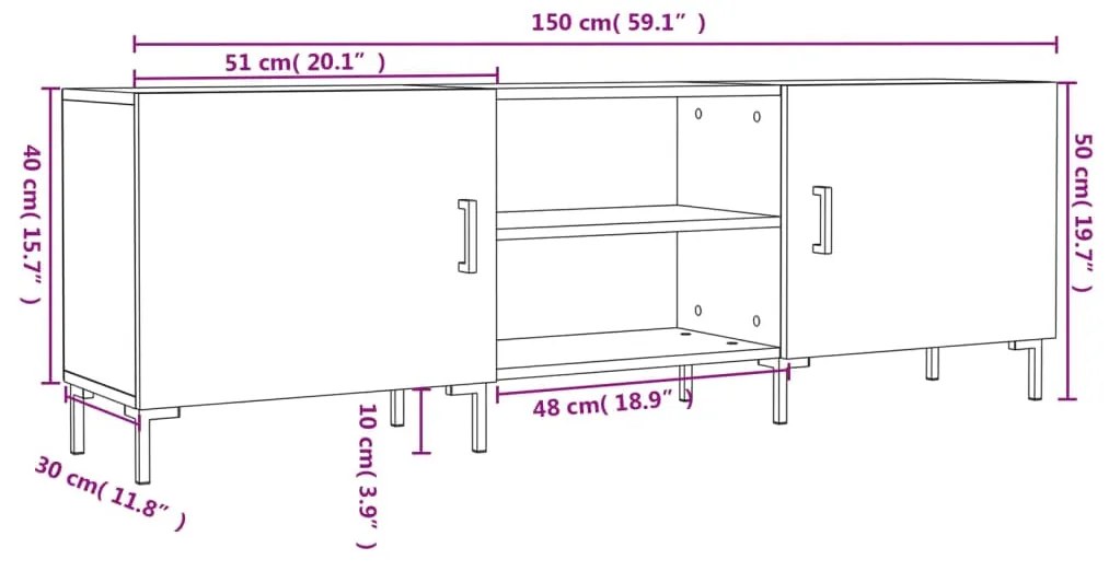Έπιπλο Τηλεόρασης Καπνιστή Δρυς 150x30x50 εκ. Επεξ. Ξύλο 829105