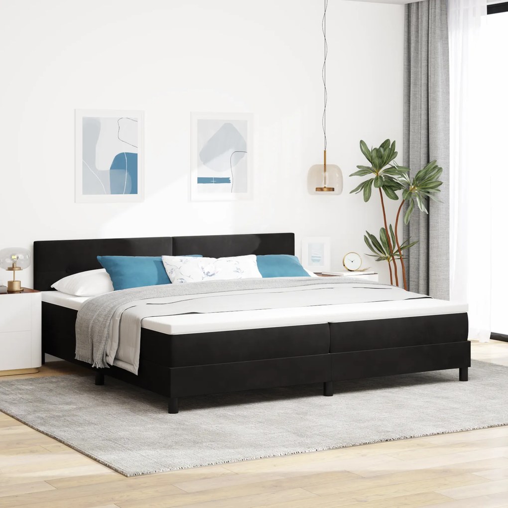 vidaXL Κρεβάτι Box Spring με Στρώμα Μαύρο 200x200 εκ Βελούδο