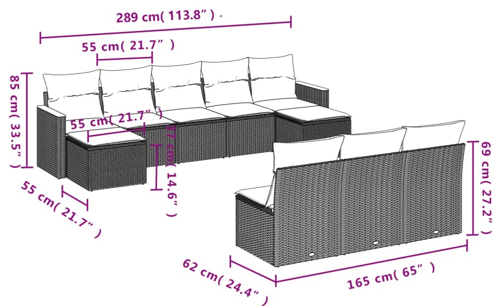 vidaXL Σαλόνι Κήπου Σετ 10 Τεμαχίων Μαύρο Συνθετικό Ρατάν με Μαξιλάρια