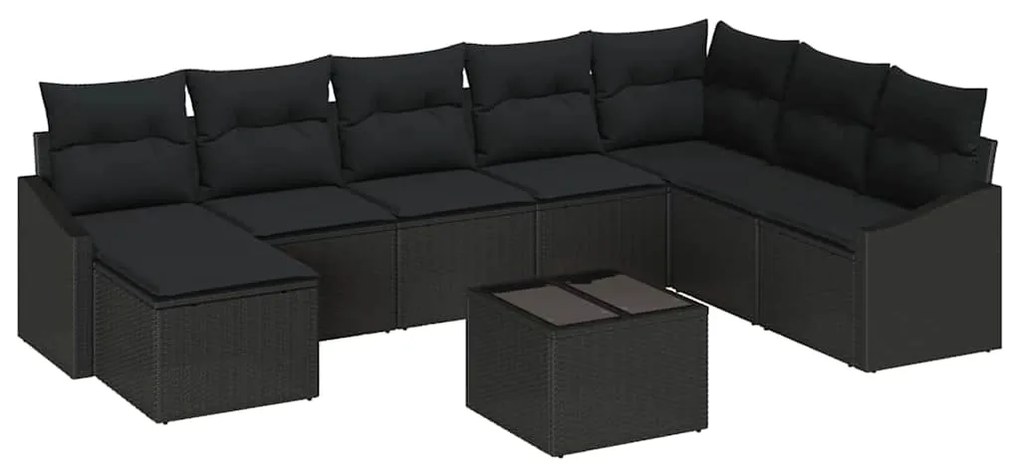 vidaXL Σετ Καναπέ Κήπου 9 pcs Μαύρο Πολυ ράταν