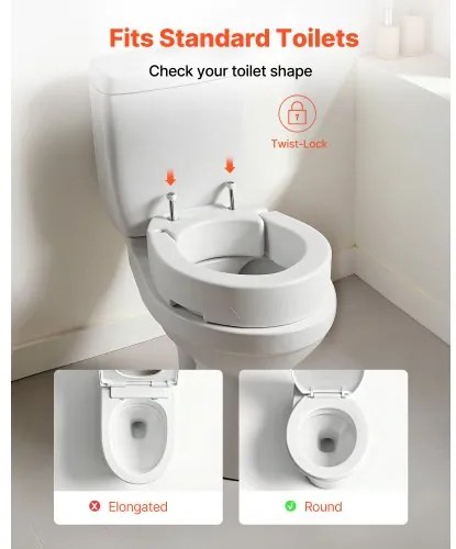 VEVOR Raised Toilet Seat, 136.1 kg Load Capacity, 88.9 mm Lift Height, Commode Elevated Toilet Seat Riser with Enlarged Opening for Seniors, Elderly, Handicap, Disabled, and Adults, Fits Round Bowl