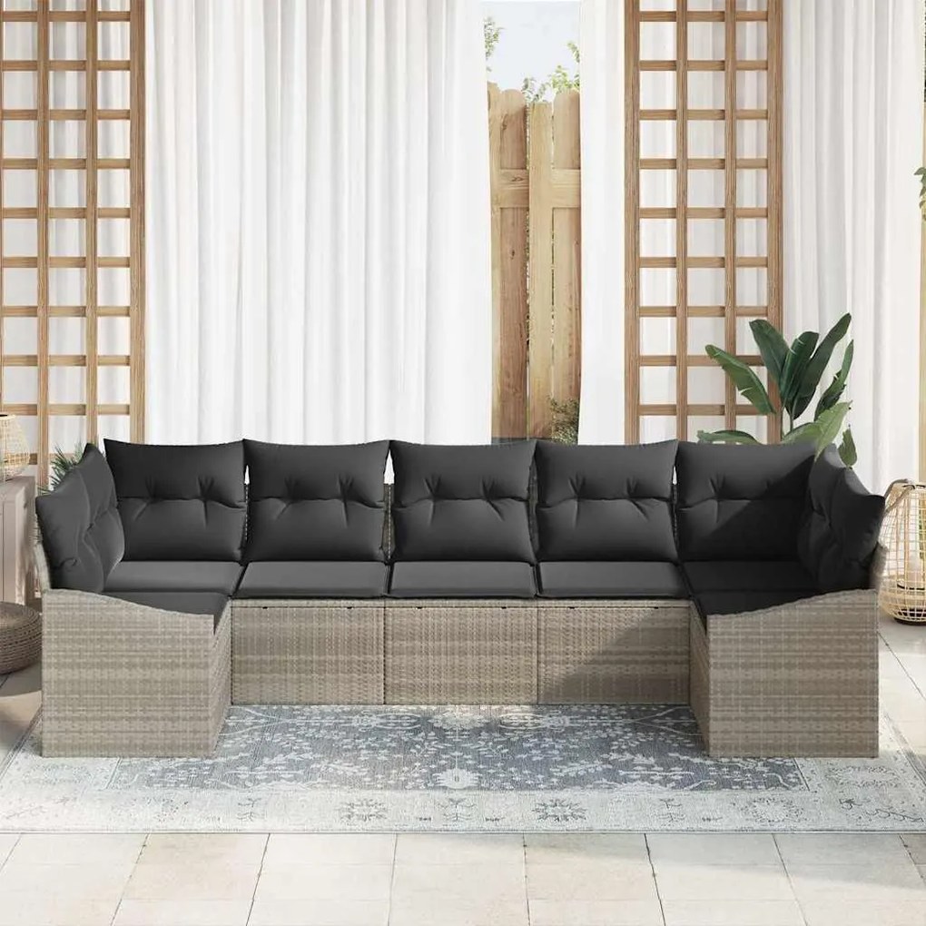 vidaXL Σετ Καναπέ Κήπου 7 pcs Ανοιχτό γκρι Πολυ ράταν