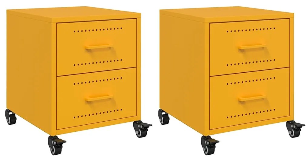 vidaXL Κομοδίνα 2 τεμ. Μουσταρδί 36x39x43,5 εκ. από Χάλυβα