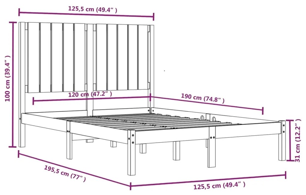 ΠΛΑΙΣΙΟ ΚΡΕΒΑΤΙΟΥ ΛΕΥΚΟ 120X190 ΕΚ. ΜΑΣΙΦ ΞΥΛΟ 4FT SMALL DOUBLE 3104384