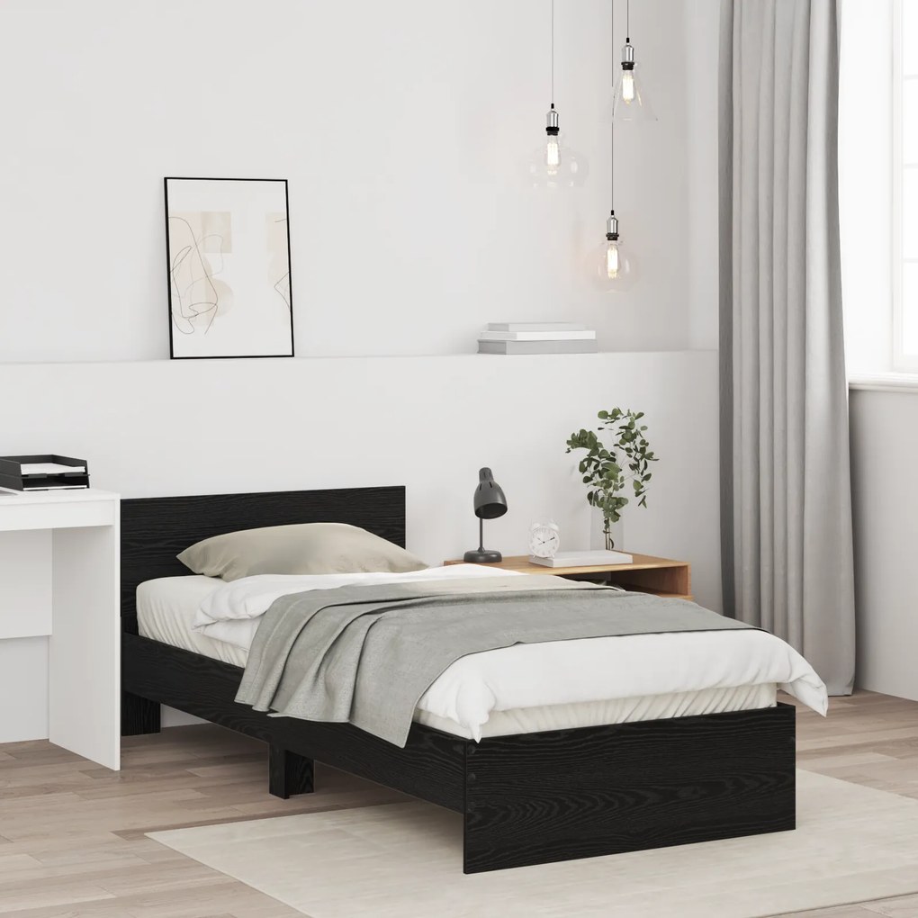vidaXL Κρεβάτι με Υποκείμενο Μαύρη Δρυς 90x200 cm Επεξεργασμένο Ξύλο