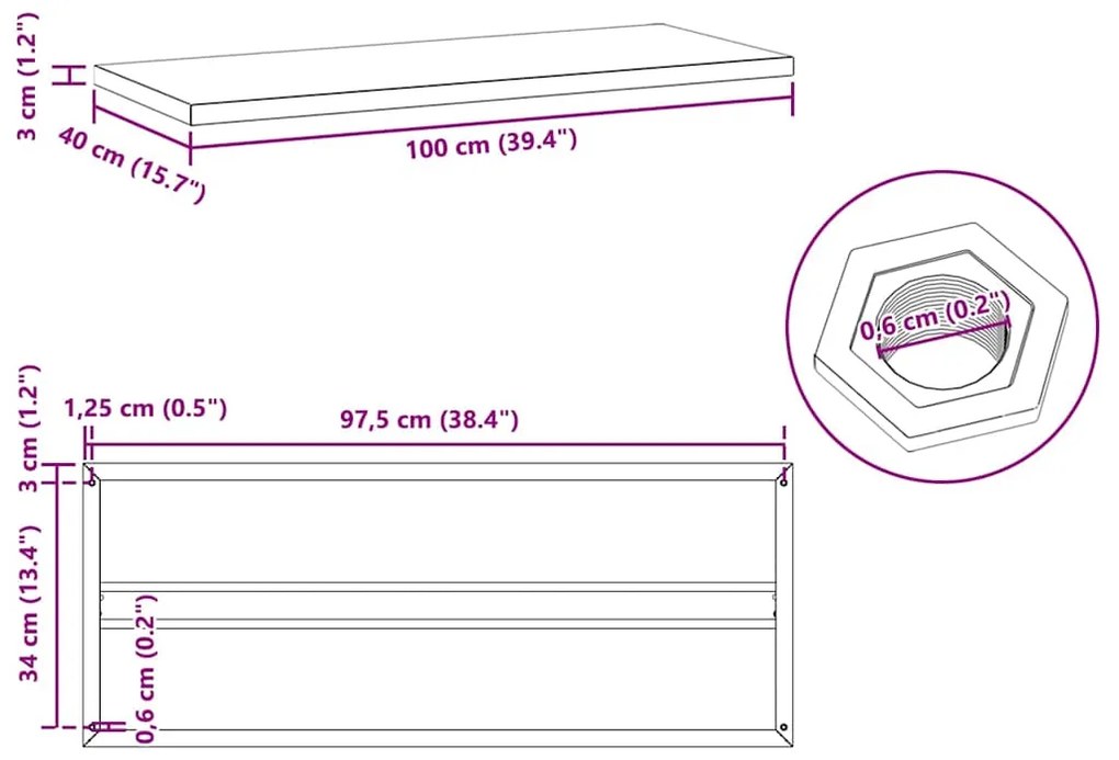 Ράφια Τοίχου 2 τεμ. Ασημί 100x40x3 εκ. Ανοξείδωτο Ατσάλι - Ασήμι