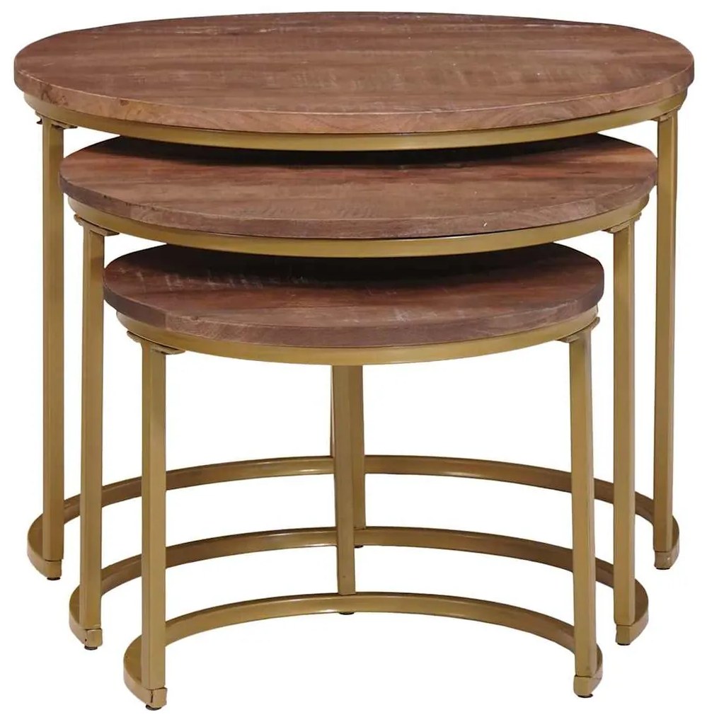 vidaXL Τραπεζάκια Καφέ Στερεών 3 pcs Μασίφ ξύλο μάνγκο και χάλυβας