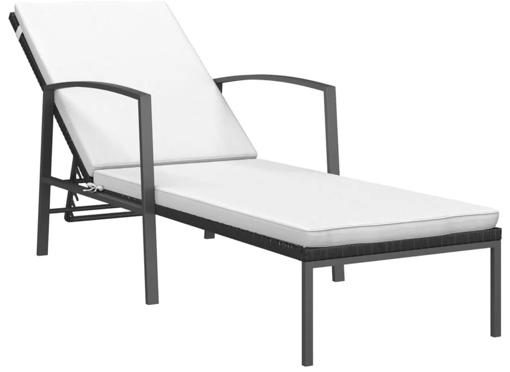 vidaXL Ξαπλώστρα Κήπου Μαύρη από Συνθετικό Ρατάν με Μαξιλάρι