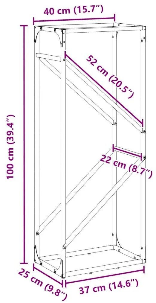 Ράφι για καυσόξυλα Μαύρο 40x25x100 εκ. Ατσάλι ψυχρής έλασης - Μαύρο