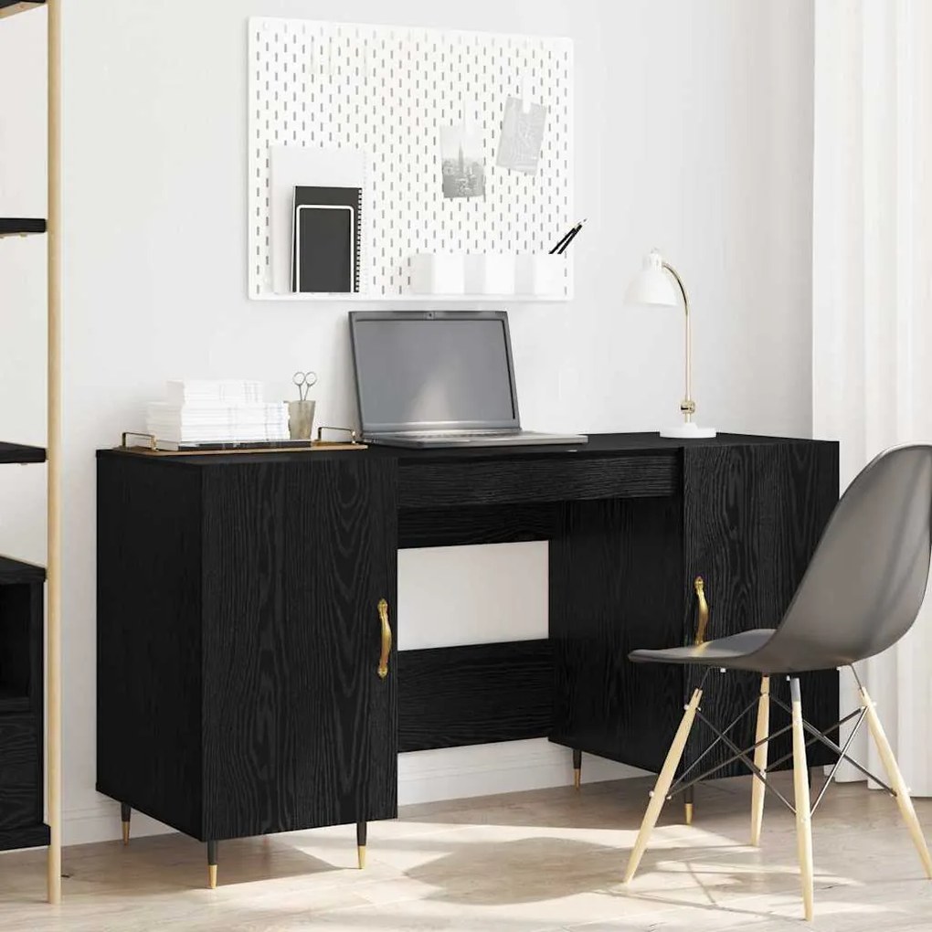 vidaXL Γραφείο με ράφι Μαύρη δρυς 140 x 50 x 75 εκ. Επεξεργασμένο ξύλο