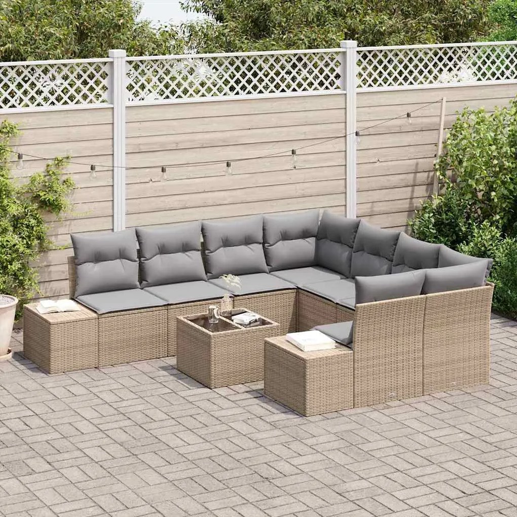 vidaXL Σετ Καναπέ Κήπου με μαξιλάρι 9 pcs Μπεζ, Γκρι 55 x 55 x 37 εκ