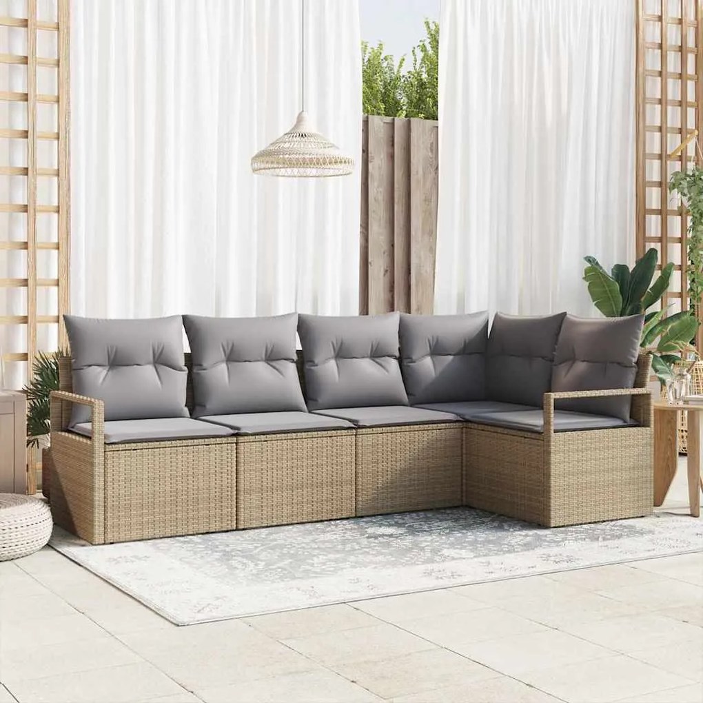 vidaXL Σετ Καναπέ Κήπου με μαξιλάρι 5 pcs Μπεζ, Ανοιχτό Γκρι