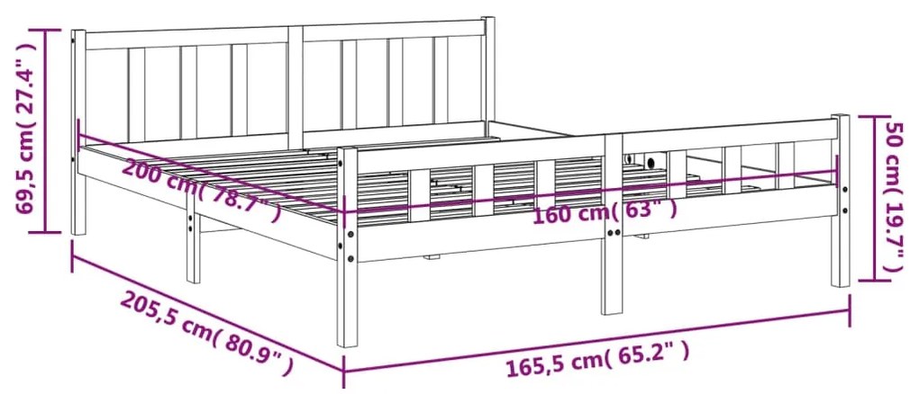 Πλαίσιο Κρεβατιού με Κεφαλάρι Μελί 160x200εκ. Μασίφ Ξύλο Πεύκου - Καφέ