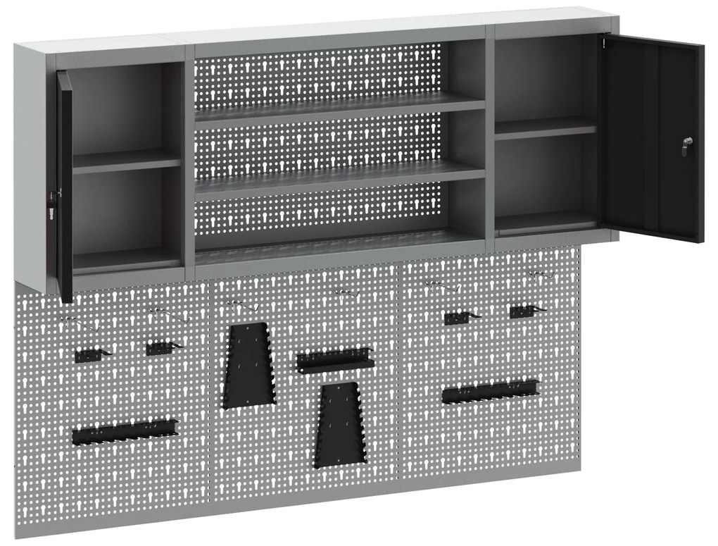 vidaXL Σετ Εργαλείων με 6 Τεμάχια και Πίνακα Pegboard Τοίχου Μαύρο Μέταλλο
