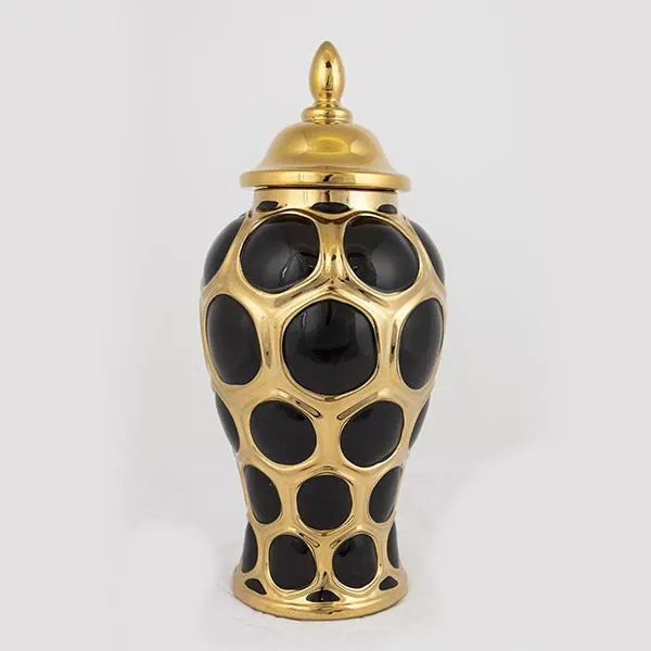 ΒΑΖΟ ΚΕΡΑΜΙΚΟ ΜΑΥΡΟ - ΧΡΥΣΟ 17.7x17.7x40cm