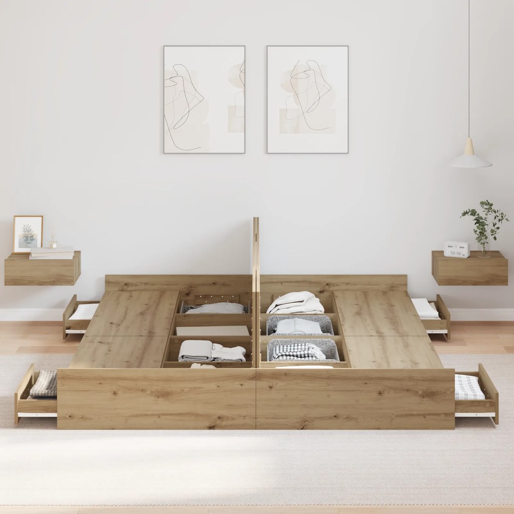 vidaXL Κρεβάτι με αποθηκευτικό χώρο artisan δρυς 200 x 200 cm