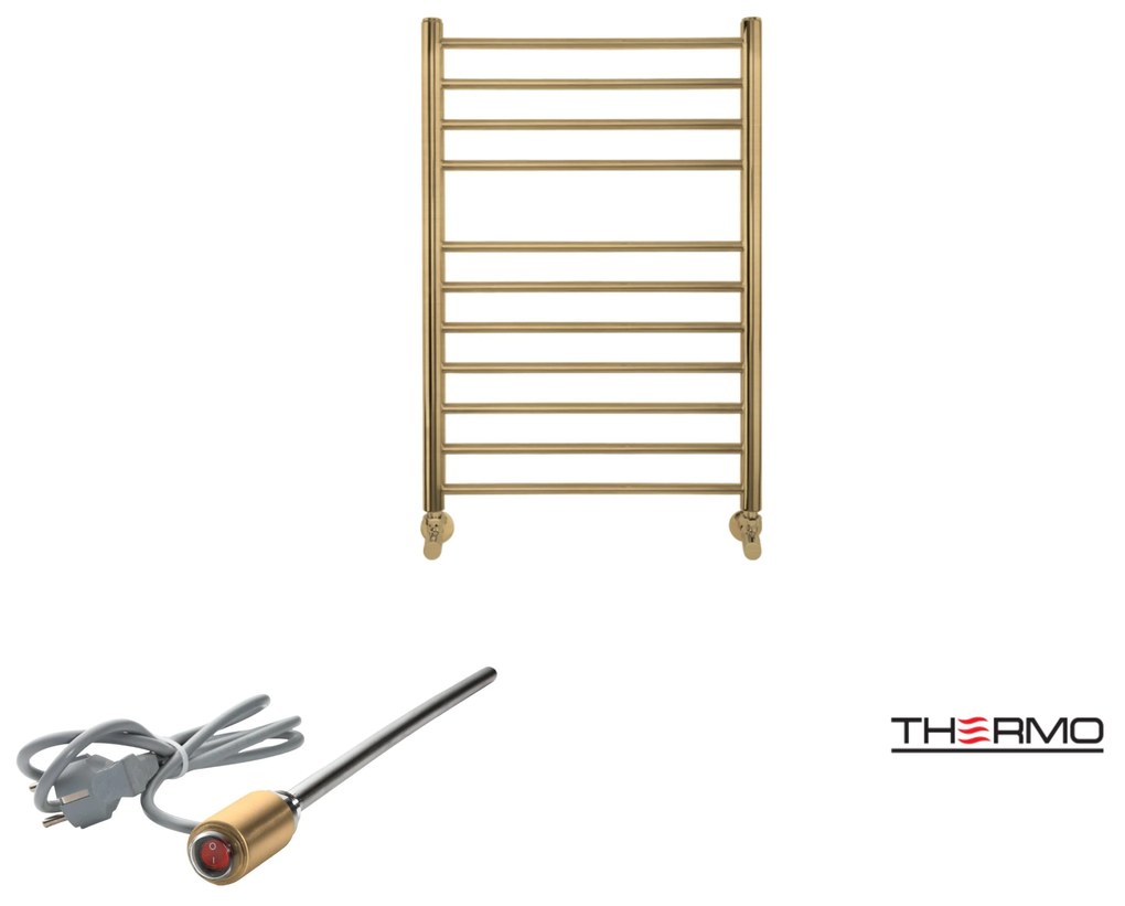 Thermo BELLAVIA Θερμαινόμενη πετσετοκρεμάστρα από ανοξείδωτο χάλυβα με ηλεκτρική λειτουργία, 75x50cm Brushed Brass Gold PVD