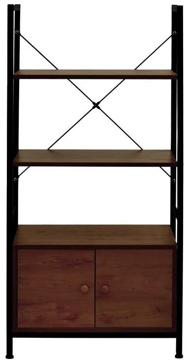 Ραφιέρα επιδαπέδια με ντουλάπι Kuili μέταλλο μαύρο - mdf καρυδί 60x36x121 εκ. 60x36x121 εκ.