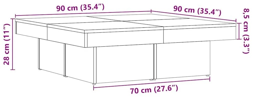 Τραπεζάκι Σαλονιού Παλιό Ξύλο 90 x 90 x 28εκ Επεξεργασμένο Ξύλο - Καφέ