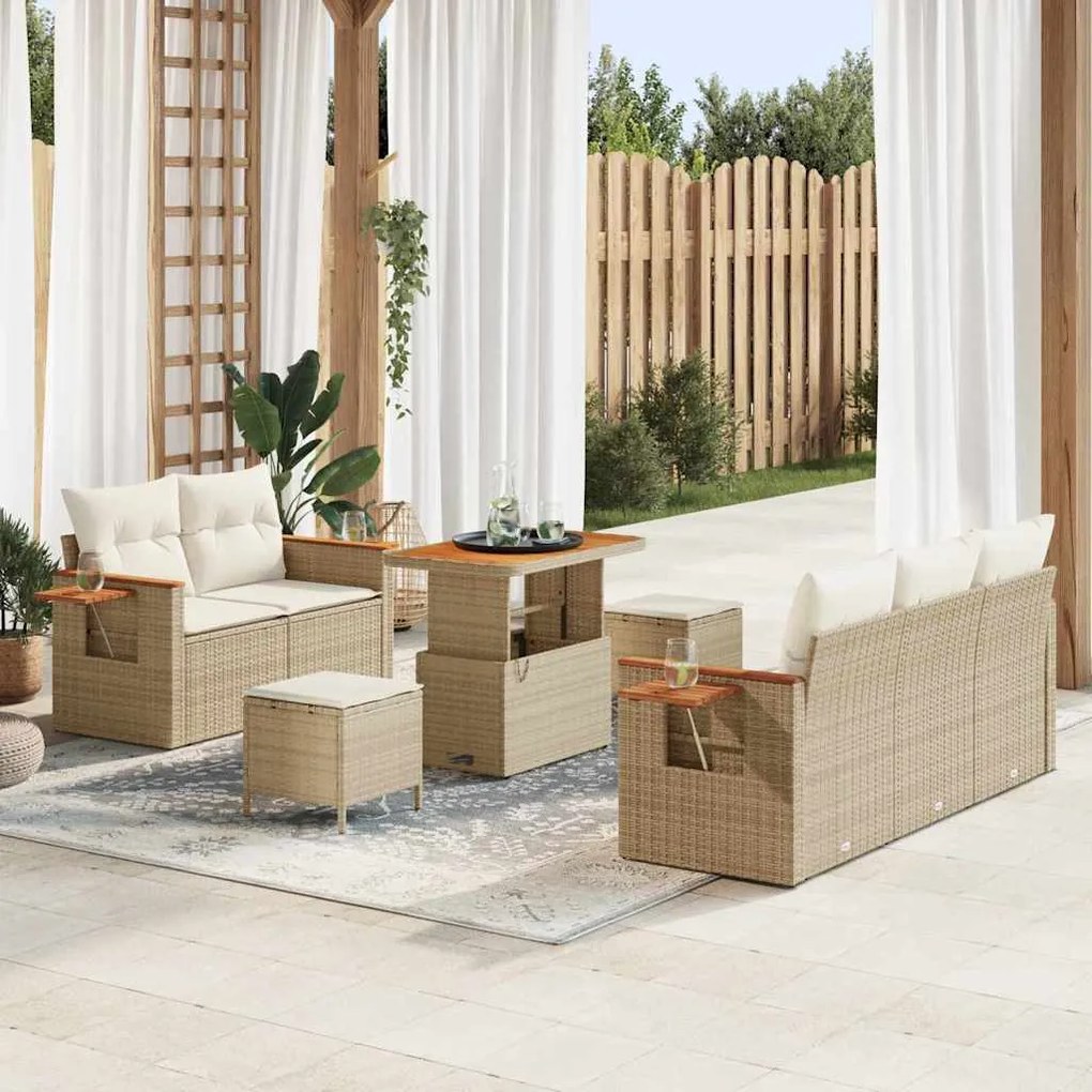 vidaXL Σετ Καναπέ Κήπου 8 pcs μπεζ και κρεμ 90 x 55 x 71 cm
