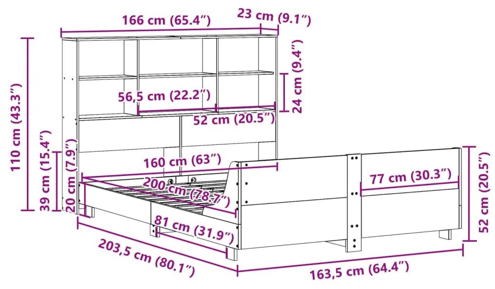 Σκελετός Κρεβατιού Χωρίς Στρώμα 160x200 εκ Μασίφ Ξύλο Πεύκου - Καφέ