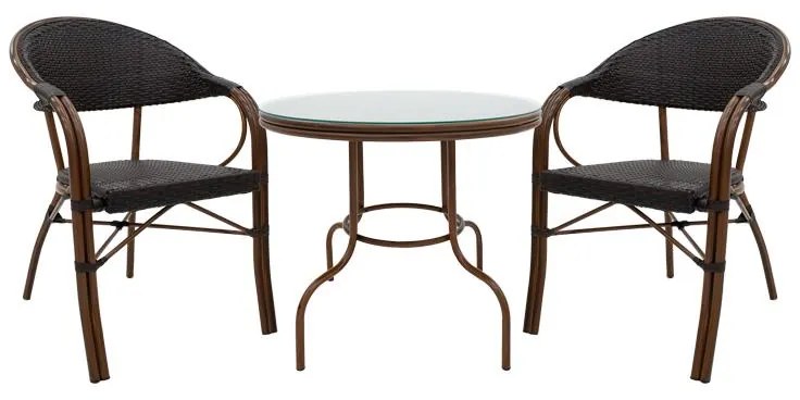 Σαλόνι Paula σετ 3τεμ μέταλλο-pe rattan καφέ