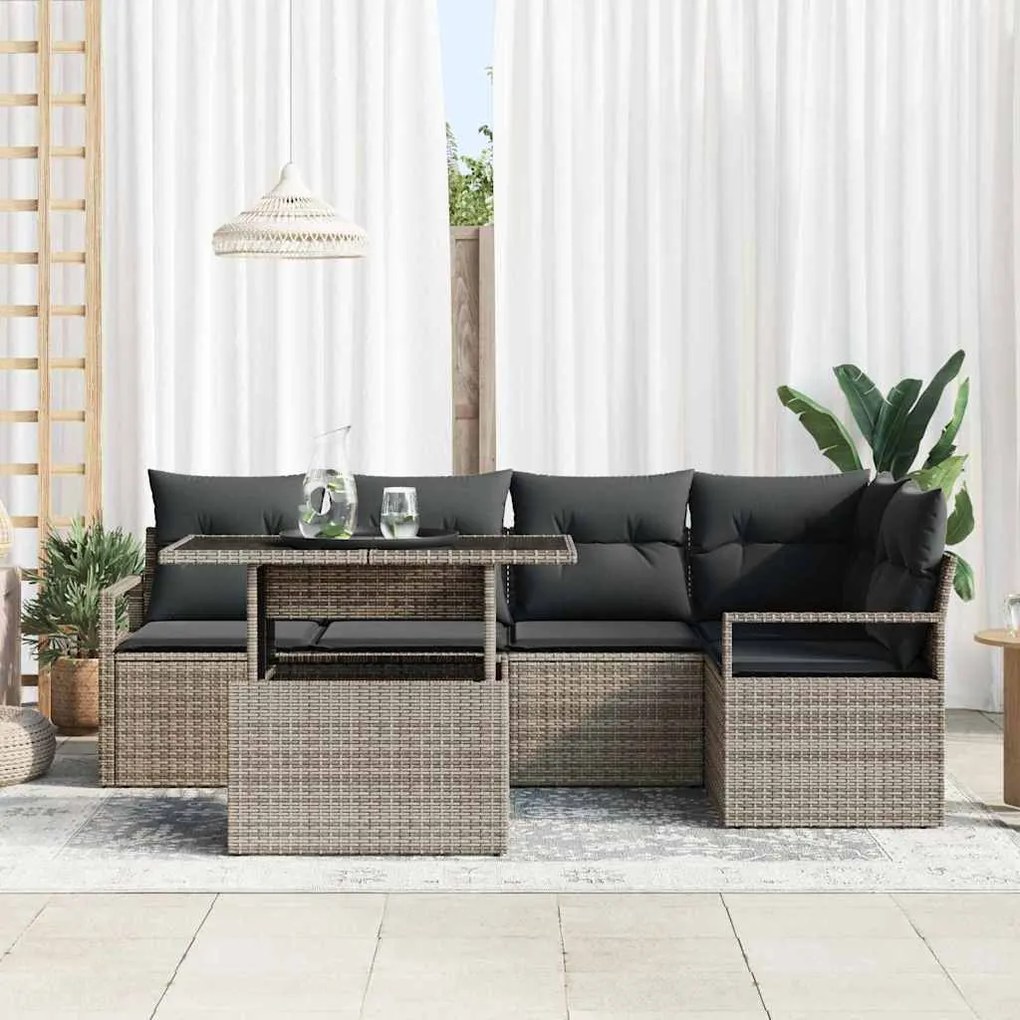 vidaXL Σετ Καναπέ Κήπου με μαξιλάρι 6 pcs Γκρι 100 x 55 x 73 εκ