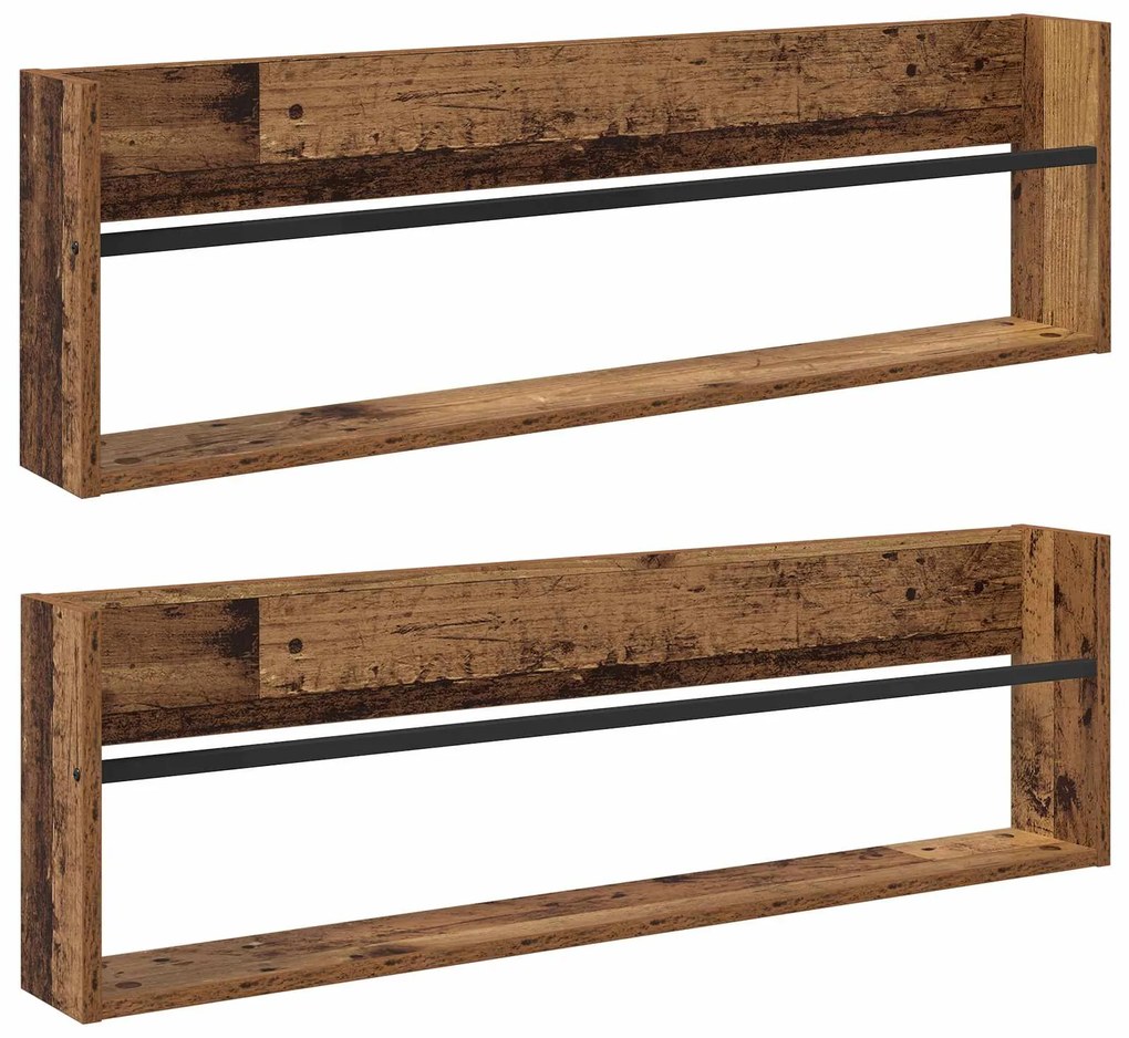 vidaXL Ράφι Περιοδικών με ράφι 2 pcs Παλιό ξύλο 100 x 12 x 30 εκ