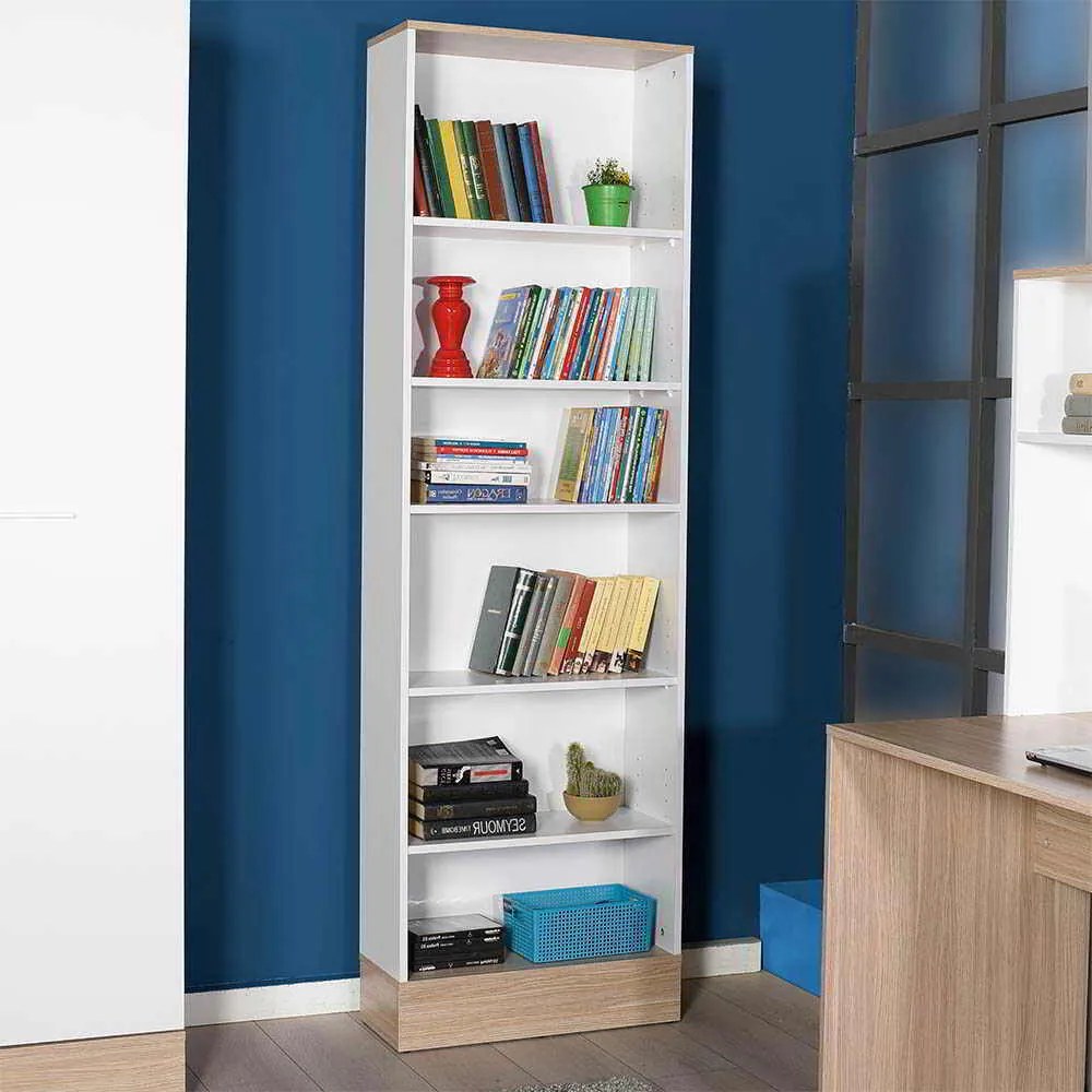 Βιβλιοθήκη Base Megapap χρώμα oak - λευκό 60x26x197εκ.
