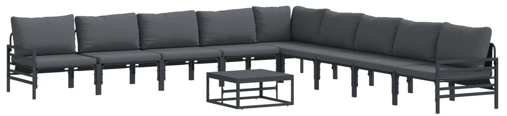 Σετ Καναπέ Κήπου με μαξιλάρι 10 pcs Μαύρο Ατσάλι