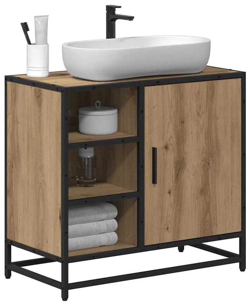 vidaXL Ντουλάπα Νιπτήρα Mπάνιου με ράφι artisan δρυς 65 x 33 x 60 εκ