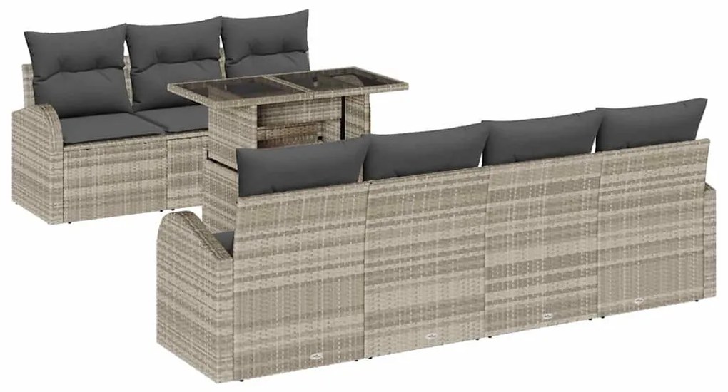 vidaXL Σετ Καναπέ Κήπου με μαξιλάρι 8 pcs Ανοιχτό γκρι Πολυ ράταν