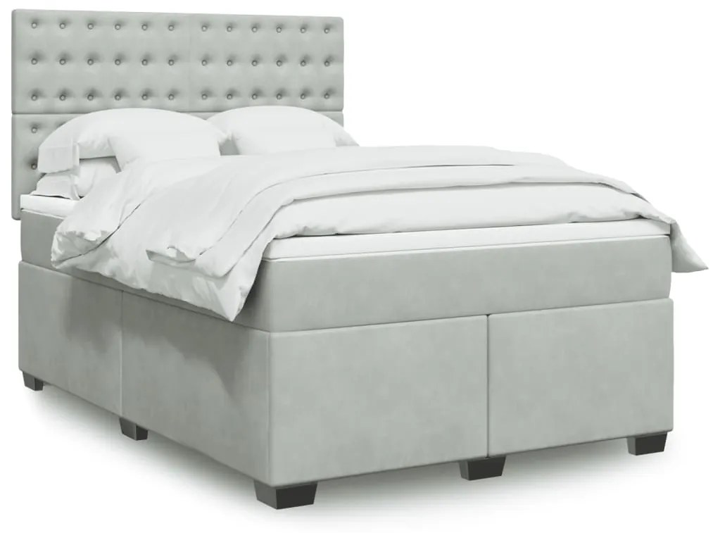 Κρεβάτι Boxspring με Στρώμα Ανοιχτό Γκρι 140x190 εκ. Βελούδινο - Γκρι