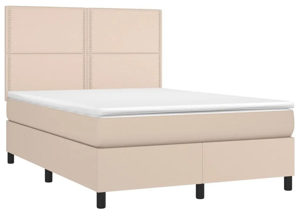 Κρεβάτι Boxspring με Στρώμα Καπουτσίνο 140x200εκ.από Συνθ.Δέρμα - Καφέ