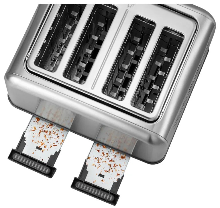 Τοστιέρα ψωμιού BUYDEEM DT640E, 1800W, 4 υποδοχές, 7 αυτόματα προγράμματα, 7 επίπεδα φρυγανίσματος, ενδεικτικές λυχνίες LED, δίσκοι ψίχας, High pop-up, Inox