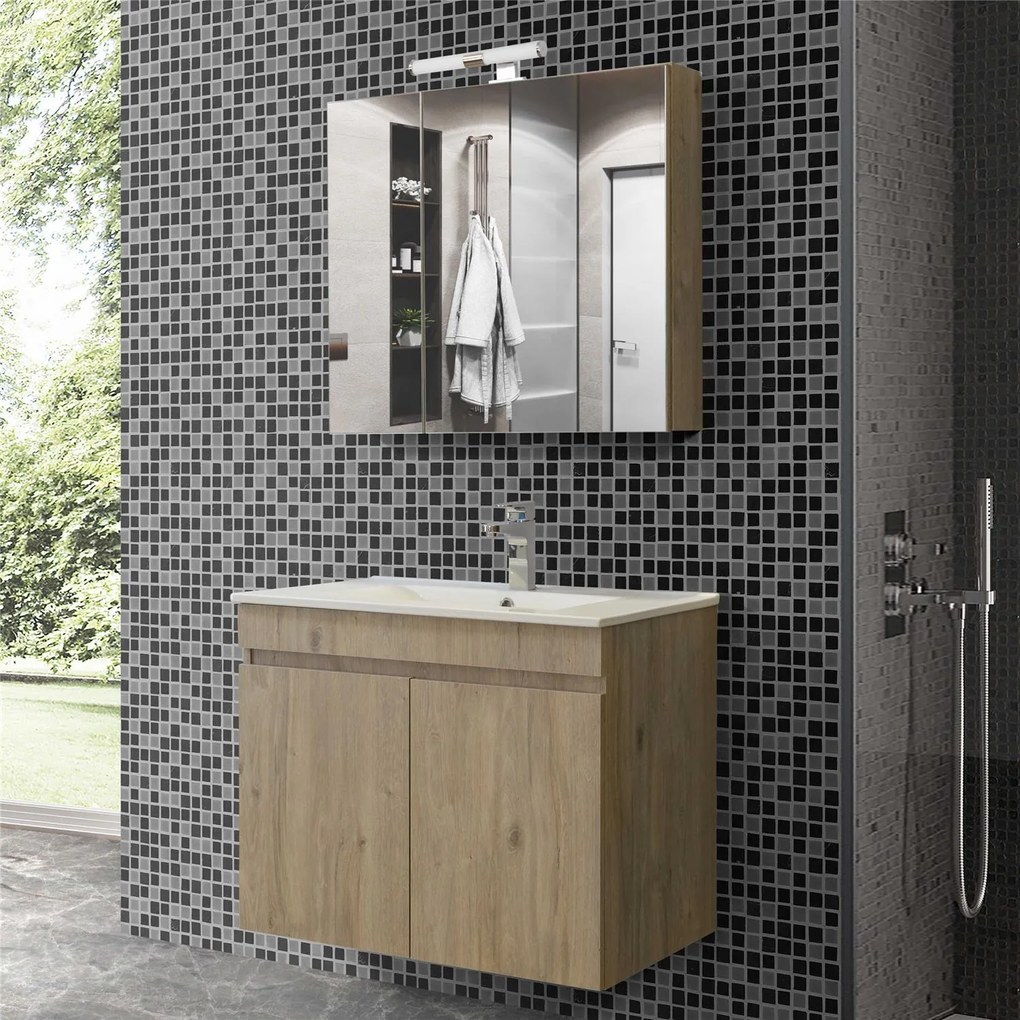 Σετ Έπιπλο Μπάνιου OMEGA 75 Beige Oak 75x46x135 εκ.