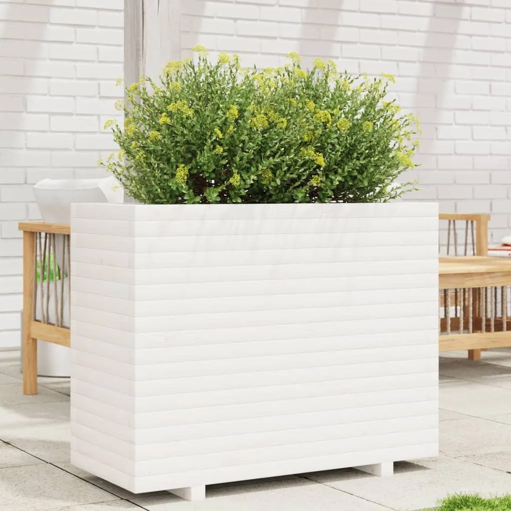 vidaXL Ζαρντινιέρα Κήπου Λευκή 90x40x72,5 εκ. από Μασίφ Ξύλο Πεύκου
