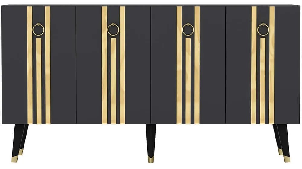 Μπουφές Isil 475OLV2680 150x40x80cm Anthracite-Gold Μοριοσανίδα, Μελαμίνη