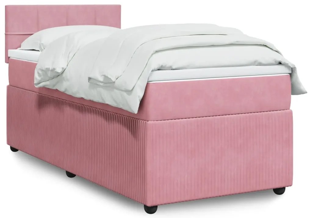 vidaXL Κρεβάτι Boxspring με Στρώμα Ροζ 100x200 εκ. Βελούδινο