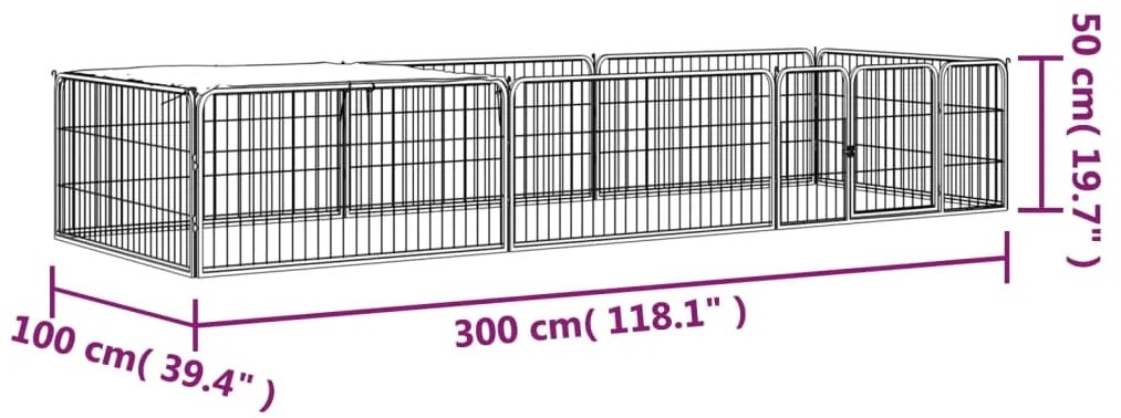 vidaXL Παρκοκρέβατο Σκύλου 8 Πάνελ Μαύρο 100x50εκ Ατσάλι Βαφή Πούδρας