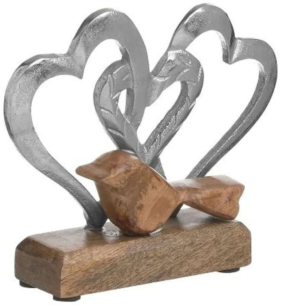 Διακοσμητικές Καρδιές 3-70-357-0231 18x5x14cm Silver-Natural Inart Μέταλλο,Ξύλο