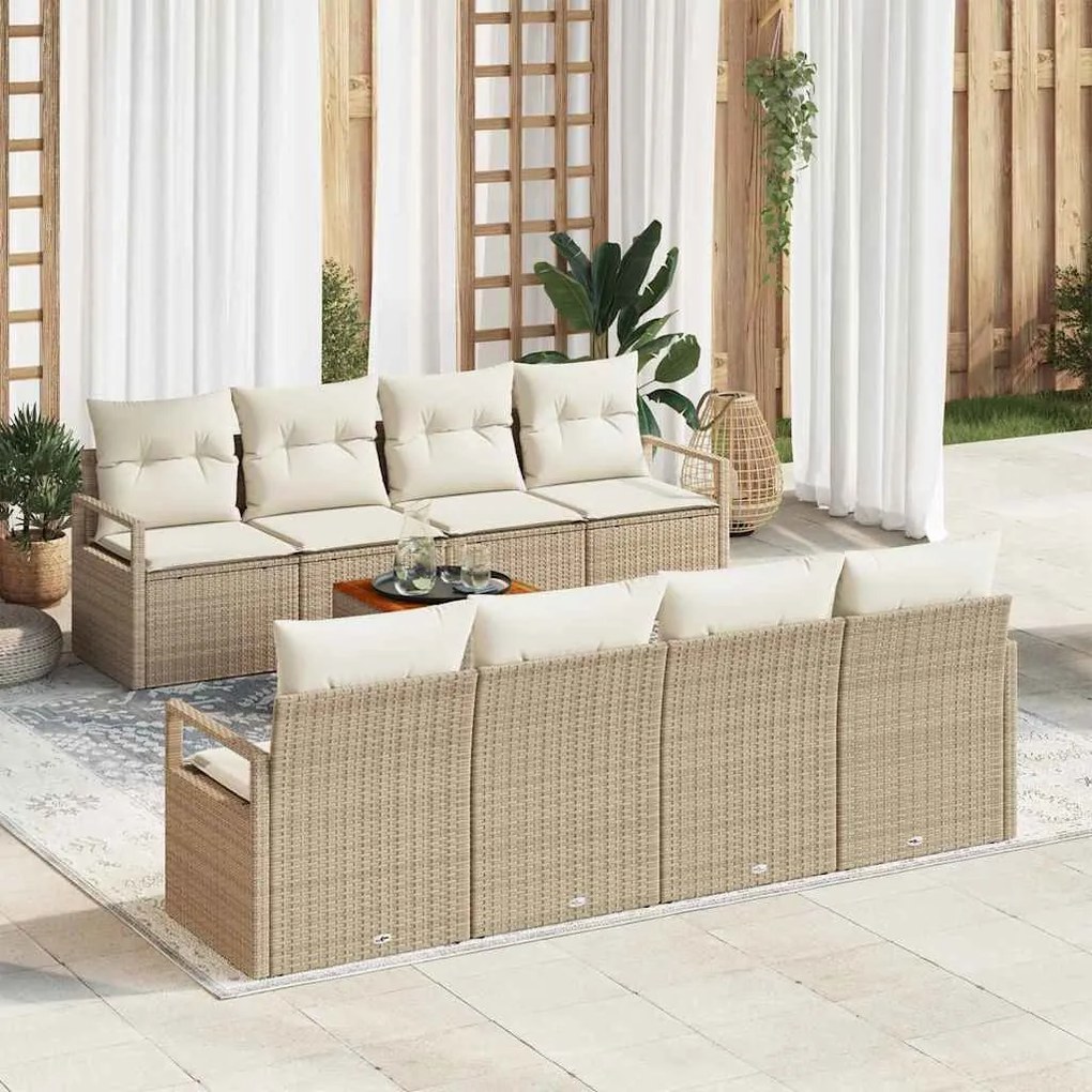 vidaXL Σετ Καναπέ Κήπου με μαξιλάρι 9 pcs Μπεζ Πολυ ράταν
