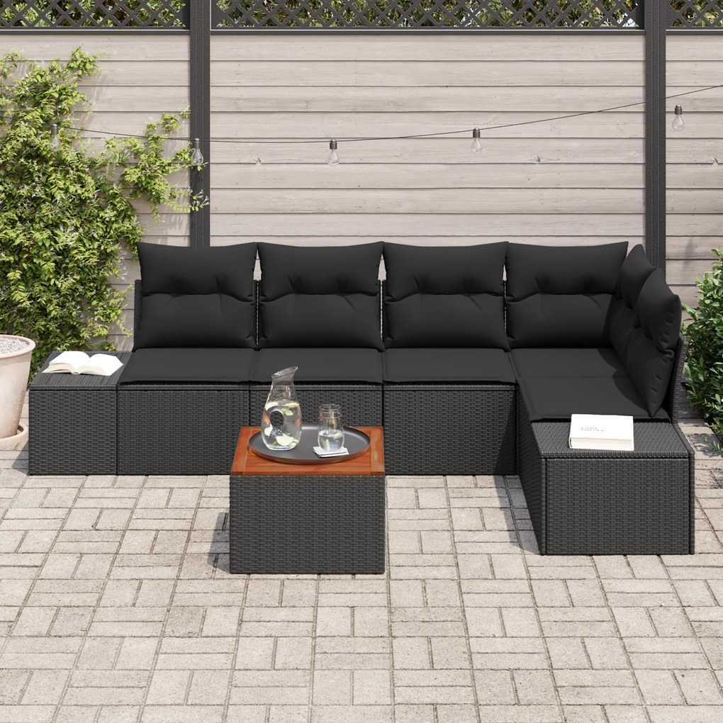 vidaXL Σετ Καναπέδων 6 pcs Μαύρο Πολυ ράταν