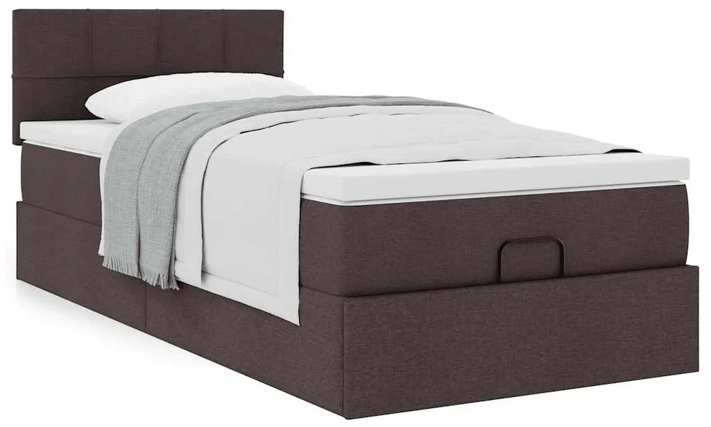 vidaXL Οθωμανικό κρεβάτι με στρώμα σκούρο καφέ 90x190cm ύφασμα