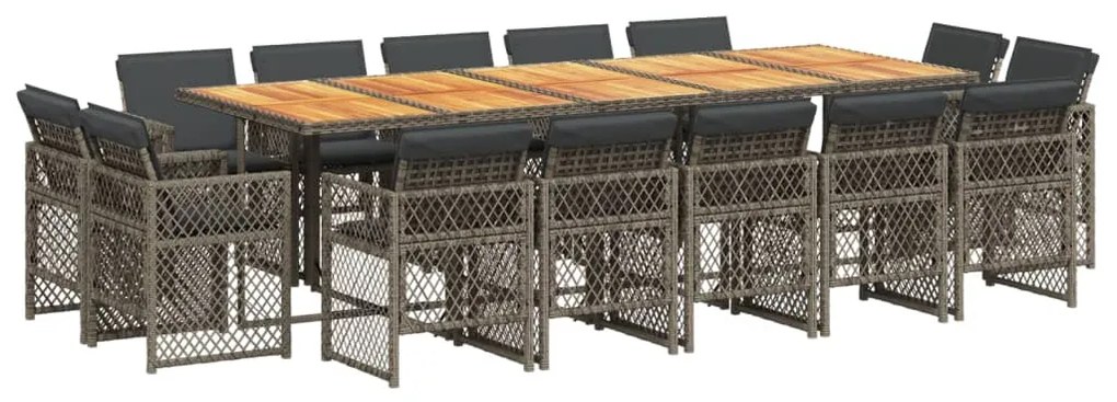vidaXL Σετ Τραπεζαρίας Κήπου 15 τεμ. Γκρι Συνθετικό Ρατάν με Μαξιλάρια